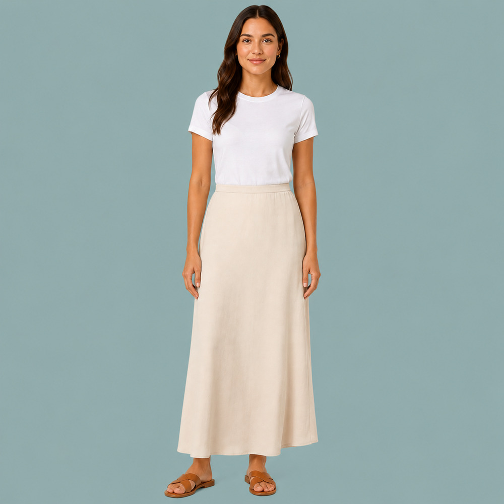 By Anthropologie Size Small S Cream Ivory Solid Pull On Viscose Midi Maxi Skirt
